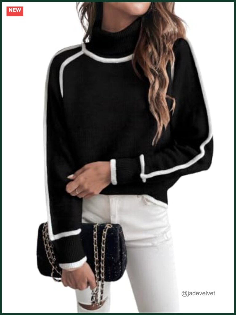 Color Block Turtleneck Sweater Loose Fit Long Sleeve Knitted Pullover